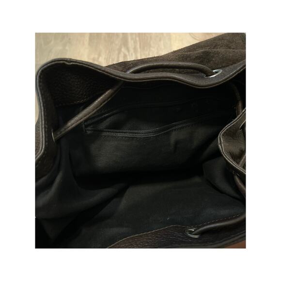 Eddie Bauer Backpack Pebbled Leather Brown Rucksack Drawstring Bag Vintage 90s - Picture 10 of 13